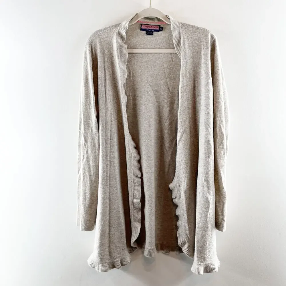 Vineyard Vines Light Beige Open-Front Ruffled Cardigan - Picture 1 of 8